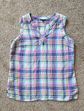 Talbots Plaid Linen Top